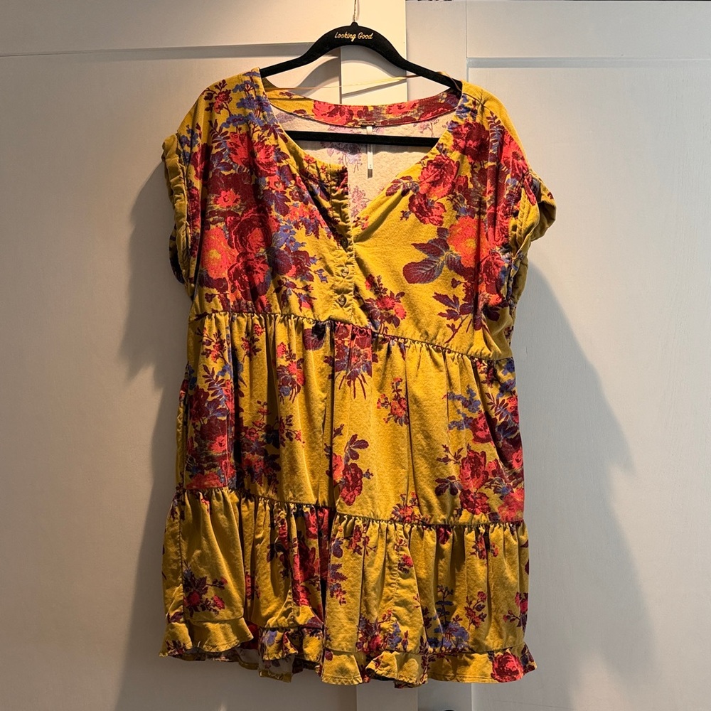 Free People Floral Tiered Baby Doll Dress - Mustard